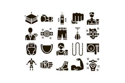 Boxing Sport Tool Glyph Set Vector