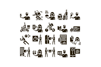 Courier Delivery Job Glyph Set Vector