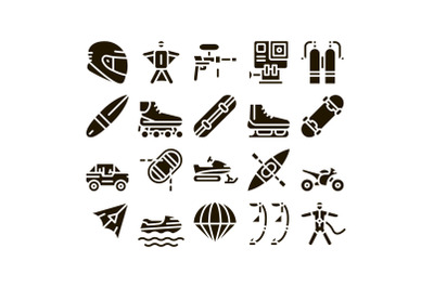 Extreme Sport Activity Glyph Set Vector