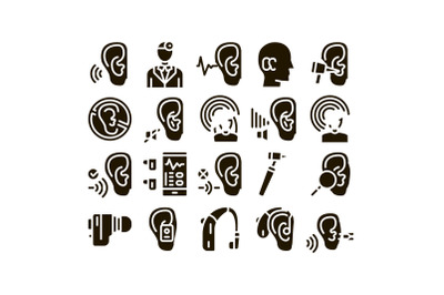 Hearing Human Sense Glyph Set Vector