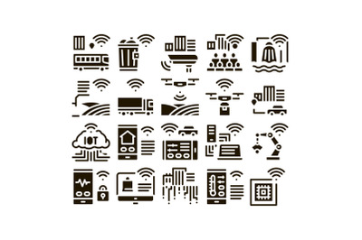 Internet Of Things Glyph Set Vector