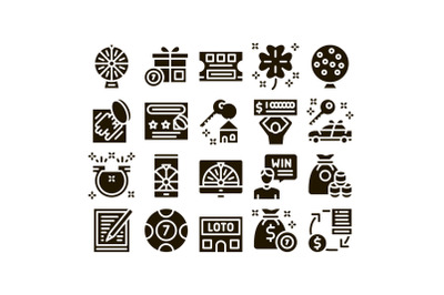 Lottery Gambling Game Glyph Set Vector