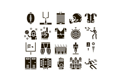 Rugby Sport Game Tool Glyph Set Vector