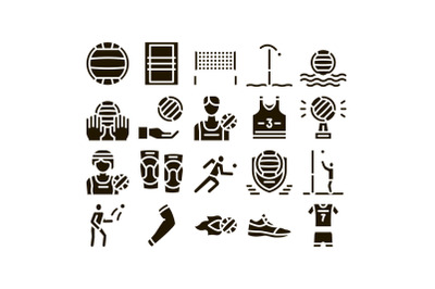 Volleyball Sport Game Glyph Set Vector