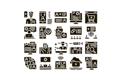 Online Doctor Advice Glyph Set Vector