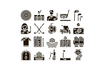 Golf Game Equipment Glyph Set Vector