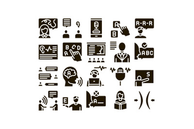 Speech Therapist Help Glyph Set Vector