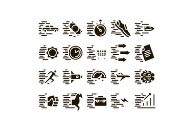 Speed Fast Motion Glyph Set Vector