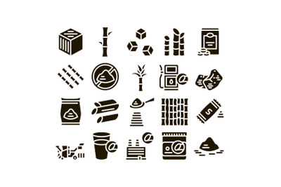 Sugar Cane Agriculture Glyph Set Vector