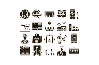 Airline And Airport Glyph Set Vector