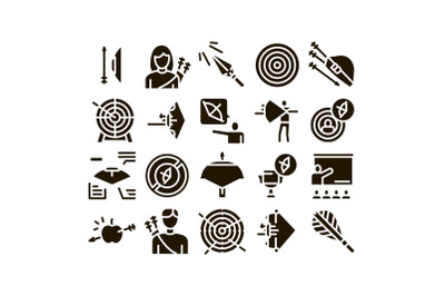 Archery Activity Sport Glyph Set Vector