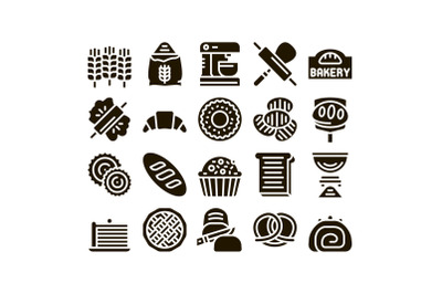 Bakery Tasty Food Glyph Set Vector