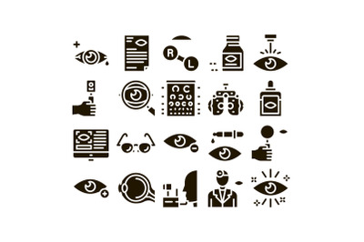 Optometry Medical Aid Glyph Set Vector