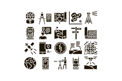 Topography Research Glyph Set Vector