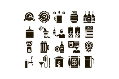 Home Brewing Beer Glyph Set Vector