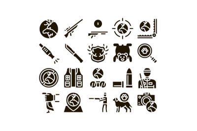 Hunting Equipment Glyph Set Vector