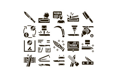 Knife Making Utensil Glyph Set Vector