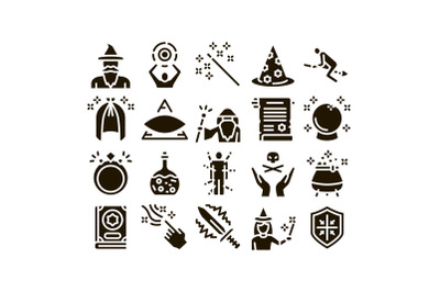 Wizard Magic Equipment Glyph Set Vector