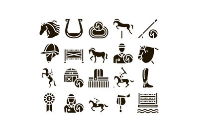 Equestrian Animal Glyph Set Vector