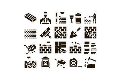 Bricklayer Industry Glyph Set Vector