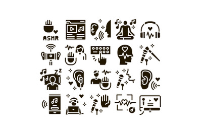 Asmr Sound Phenomenon Glyph Set Vector