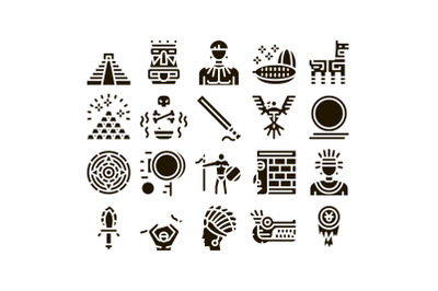 Aztec Civilization Glyph Set Vector