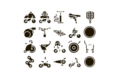 Bicycle Bike Details Glyph Set Vector