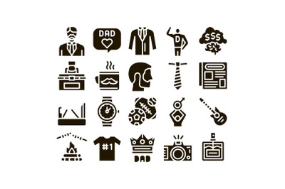 Dad Father Parent Glyph Set Vector