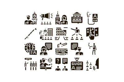 Guide Lead Traveler Glyph Set Vector