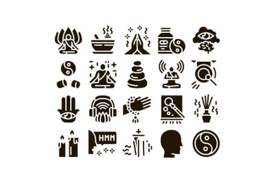 Meditation Practice Glyph Set Vector