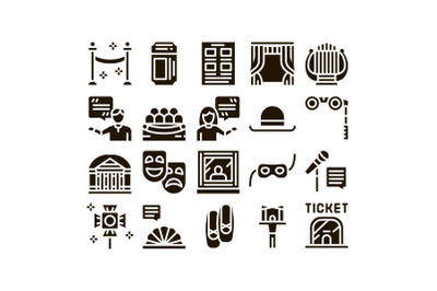 Theatre Equipment Glyph Set Vector