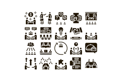 Business Meeting Conference Icons Set Vector