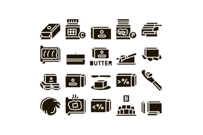 Butter Or Margarine Glyph Set Vector