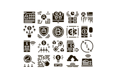 Fintech Innovation Glyph Set Vector