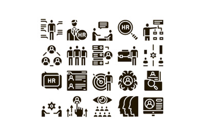 Hr Human Resources Glyph Set Vector