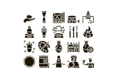 Pottery And Ceramics Glyph Set Vector