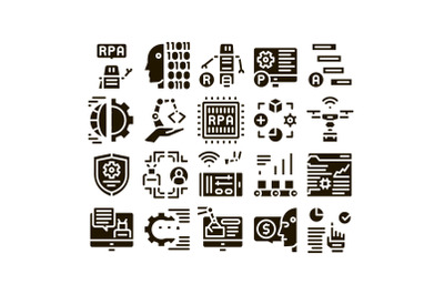 Rpa Robotic Process Automation Icons Set Vector