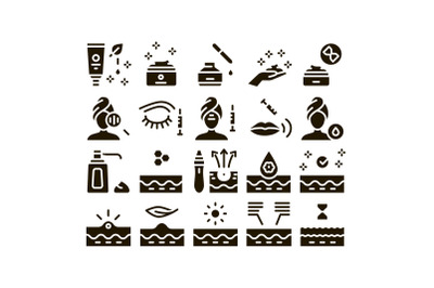 Skin Care Cosmetic Glyph Set Vector