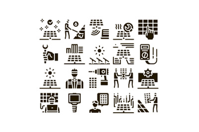 Solar Energy Technicians Glyph Set Vector