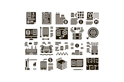 Bim Building Information Modeling Icons Set Vector