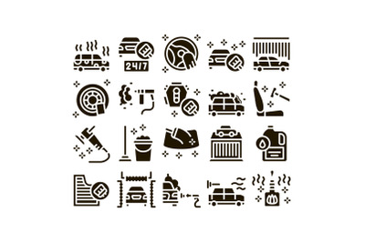 Car Wash Auto Service Glyph Set Vector