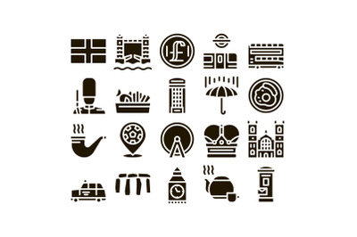 England United Kingdom Glyph Set Vector