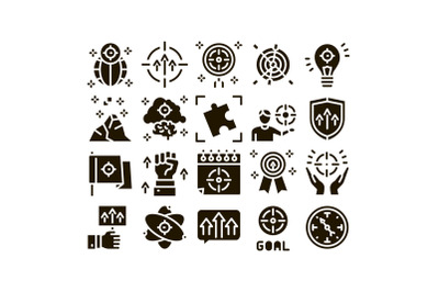 Goal Target Purpose Glyph Set Vector