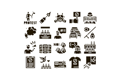 Protest And Strike Glyph Set Vector