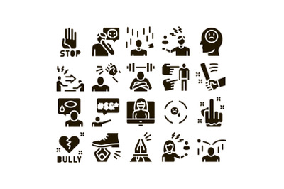 Bullying Aggression Glyph Set Vector