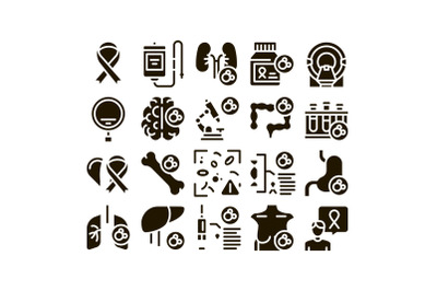 Cancer Human Disease Glyph Set Vector