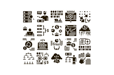 Data Scientist Worker Glyph Set Vector