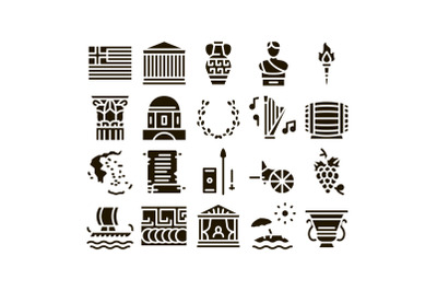 Greece Country History Glyph Set Vector