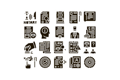 Notary Service Agency Glyph Set Vector