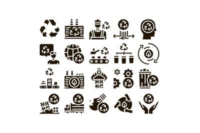 Recycle Factory Ecology Industry Icons Set Vector